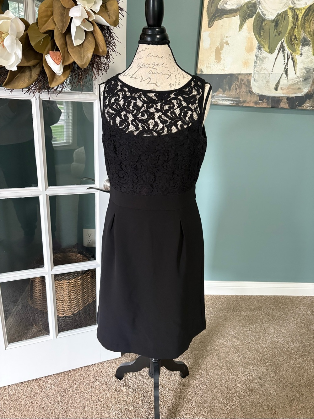 White House Black Market Black Lace Bodice Sheath Dress